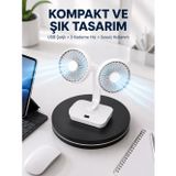 zentya4516 Mey İthalat® 720° Döner Çift Taraflı Masaüstü Vantilatör – USB Şarjlı Sessiz