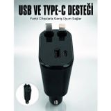 zentya4516 Mey İthalat® Araç Çakmaklık Şarj Cihazı 120W Type-C & Lightning Kablolu Çoklu Hı
