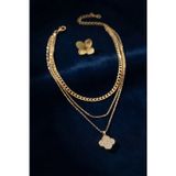 zentya4516 Mey İthalat® Gold Renk Pirinç Yonca Detaylı Kadın Kolye Kombini zd4526