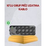 Zenvia 10 Prizli Uzatma Kablosu Termal Koruma USB Type-C Hızlı Şarj 2500W