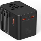 Zenvia 25W Evrensel Seyahat Adaptörü, Eu/us/uk/au Priz Dönüştürücü, 1x Usb, 2x Type-C Hızlı Şarj - 0 - Siyah