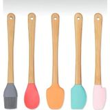 Zenvia 5'li Renkli Ahşap Saplı Silikon Uçlu Spatula Fırçalı Kaşık Seti -Yemek Hazırlık Seti 2
