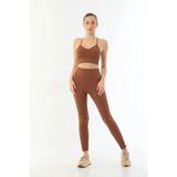 Zenvia Arias Closet Kahve Mı Emay 3921 Soft Seamless Ripli Tayt Yoga Takımı - XL