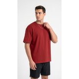 Zenvia Erkek Kırmızı Oversize T-shirt Rahat Kalıp Bisiklet Yaka Penye Kumaş