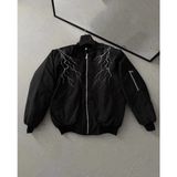 Zenvia Erkek Siyah Bomber Mont Beyaz Şimşek Desenli Fermuarlı Cepli Kapitone Astarlı - Siyah - Standart - Renkli