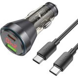 Zenvia Hoco NZ12B Unimpeded PD48W USB + Type-C Araç Çakmaklı Hızlı Şarj Aleti + Type-C To Type-C Kabl - Siyah