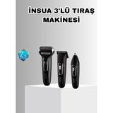 Zenvia Insua Erkek Bakım Seti – 3 Başlıklı Şarjlı Tıraş Makinesi, 60 Dakika Kablosuz Kullanım Z - 1