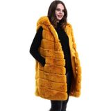 Zenvia Kadın Kapüşonlu Peluş Kürk Yelek Premium Kalite Tam Astarlı Uzun Model - Sarı - Standart - Renkli