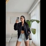 Zenvia Kadın Siyah Bomber Mont Oversize Kalıp Fermuarlı Cepli - Siyah - Standart - Renkli