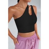 Zenvia Kadın Siyah Tek Omuz Cut Out Detaylı Crop Top Bluz