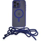 Zenvia Mey Ithalat® iPhone 14 Pro Max Kılıf Divo Lazer Askılı Magsafe Kapak - Mavi