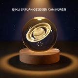 Zenvia Satürn Desenli Kristal Küre LED Gece Lambası Ahşap Standlı ZNV2025 - Renkli