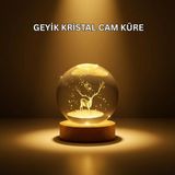 Zenvia USB Bağlantılı Geyik Temalı Kristal Küre Premium Masa Gece Lambası ZNV2025 - Renkli
