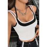 Zenvia Znva™ Kadın Siyah Beyaz Çift Renk Çapraz Askılı Crop Top Bluz - L - XL