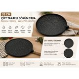 Zenviaa 35 cm Döküm Gözleme Tavası Çift Taraflı Bazlama Izgara Tavası Ahşap Saplı Yapışma - Renkli
