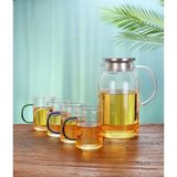 Zenviaa Borosilikat Cam Sürahi ve 4'lü Fincan Seti Zenviaae - 1 lt - Renkli