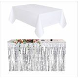 Zenviva Beyaz Masa Örtüsü ve Gümüş Masa Eteği 120x180 cm 70 cm Yükseklikli Püsküllü - 100 Adet