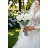 zenya store Tüllü Lale Gelin Buketi Sararma Yapmaz 16+1 Gelin Çiçeği Damat yaka çiçeği