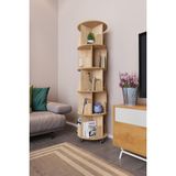 Zeo Wood Design 360° Dekoratif Döner Kitaplık 5 Katlı Safir Meşe MDF Malzemeden 45 cm Derinlik - Safir - Meşe