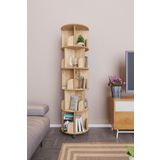 zeo wood design 360° Mdflam Dekoratif Döner Kitaplık- 5 Katlı/20 Raflı - Meşe