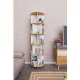zeo wood design 360° Mdflam Dekoratif Döner Kitaplık- 5 Katlı/20 Raflı - Safir Meşe-beyaz