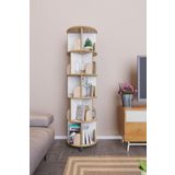 zeo wood design 360° Mdflam Dekoratif Döner Kitaplık- 5 Katlı/20 Raflı - Sonoma Beyaz