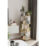 zeo wood design 360° Mdflam Dekoratif Döner Kitaplık - Beyaz /safir Meşe - 103x45 Cm