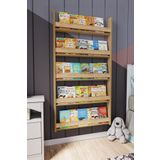 zeo wood design Montessori 5 Raflı Mdf Çocuk Kitaplığı 154*80 cm Safir Meşe