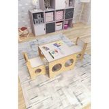 Zeo Wood Design Montessori Çocuk Oyun & Aktivite & Çalışma Masa ve 2 Sandalye - Meşe