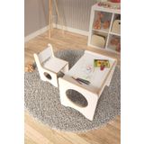 zeo wood design Montessori Çocuk Oyun & Aktivite & Çalışma Masa ve Sandalyesi - Beyaz