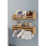 Zeo Wood Design Montessori Çok Amaçlı İkili Dekoratif Duvar Rafı - Safir Meşe MDF Malzemeden 60 cm Kahverengi