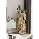 Zeo Wood Design Safir Meşe Dekoratif Döner Kitaplık – 1. Sınıf Mdflam, 103x45 cm, 3 Raflı Çok Amaçlı Kitap ve Eşya Depolama Ünitesi