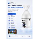 Zeo7 360° Wi-Fi Akıllı Ampul Kamera E27 Gece Görüşlü Hareket Algılamalı Çift Yön Sesli Telefon Kontrollü Güvenlik Kamerası