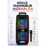 Zeo7 Çift 8 İnç 20W Bluetooth Karaoke Hoparlör, USB/TF/AUX/FM, TWS, Kablolu Mikrofon, 2400mAh Taşınabilir Ses Sistemi