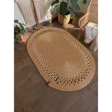 Zeora Home Oval Jüt Hasır Halı Görünümlü Doğal Boho Balkon Banyo Oturma Odası Kapı Önü Paspas - Bej - 80 x 100 cm