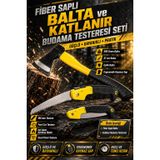 Zephoo Balta ve Budama Testeresi Seti Fiber Saplı 500 Gram Balta 180 mm Katlanır Testere Bahçe Kamp Doğa Yürüyüşü Odun Hazırlama ve Dal Kesme Seti