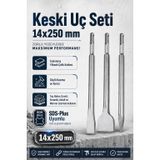 Zephoo SDS Plus Keski Uç Seti 3'lü 14x250 mm Kırıcı Delici Matkap Uyumlu Yassı Sivri ve Geniş Keski Beton Taş Granit Mermer Seramik Fayans Kırma Kazıma Profesyonel Kullanım