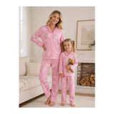 zepkids Anne Kız Pijama Takımı Pembe Tavşan Desenli Uzun Kollu Rahat Ev Giyim Takımı
