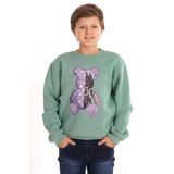 Zepkids Ayıcık Baskılı Çağla Renk Erkek Çocuk Sweatshirt, 7-8 Yaş