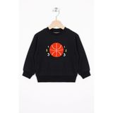 zepkids Basket Topu Nakışlı Siyah Erkek Çocuk Sweatshirt, 2-3 Yaş