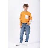 Zepkids Bisiklet Yaka Uzun Kol Cep Detaylı Sweatshirt, Hardal, 6-7 Yaş, Erkek Çocuk