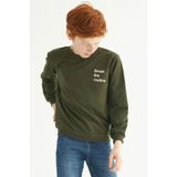 zepkids Bisiklet Yaka Uzun Kol Yazı Baskılı Erkek Çocuk Sweatshirt, Haki, 9-10 Yaş