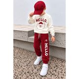 Zepkids Erkek Çocuk Eşofman Takımı Hello Ayıcık Baskılı Sweatshirt Kırmızı Spor Takım - 1 - 2 Yaş - Açık Kırmızı