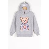 Zepkids Erkek Çocuk Kapüşonlu Uzun Kol Ayı Baskılı Sweatshirt, Gri, 2 Yaş
