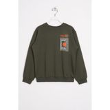 Zepkids Erkek Çocuk Sweatshirt, Ön Arka Dijital Baskı Detaylı, Haki, 7-8 Yaş