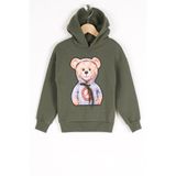 Zepkids Kapüşonlu Uzun Kol Ayı Baskılı Erkek Çocuk Sweatshirt, Haki, 2 Yaş