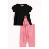 Zepkids Kısa Kol Çiçek Işlemeli Renkli Kurdale Detaylı Pembe Renk Kız Çocuk Taytlı Takım, 18-24 Ay