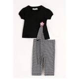Zepkids Kısa Kol Çiçek Işlemeli Renkli Kurdele Detaylı Siyah Kız Çocuk Taytlı Takım, 4-5 Yaş