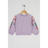 Zepkids Kız Çocuk Lila Renkli Kolları Çiçek Baskılı Sweatshirt - 3 - 4 Yaş