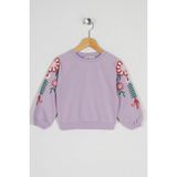 Zepkids Kız Çocuk Lila Renkli Kolları Çiçek Baskılı Sweatshirt - 4 - 5 Yaş